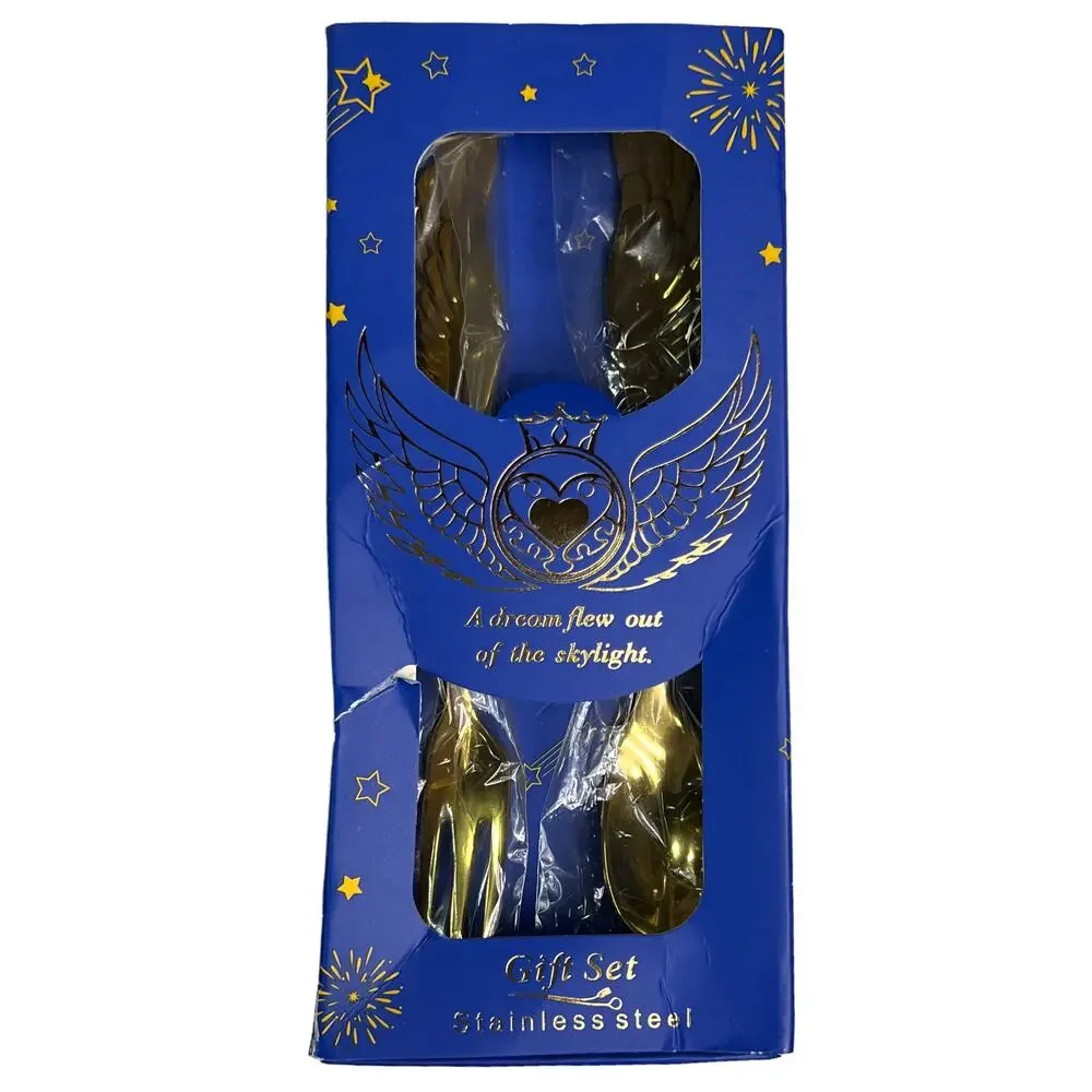Angel Wings Children's Fork & Spoon Cutlery Gift Set Stainless Steel Gold Plated - Picture 6 of 14